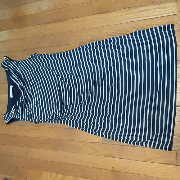 LOFT Dresses & Skirts - Loft, blue and beige stripes dress, side ruched, M petite, NWT